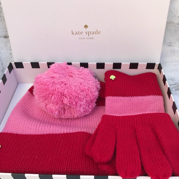 kate spade Accessories - Kate Spade Colorblock Beanie Hat Gloves Set